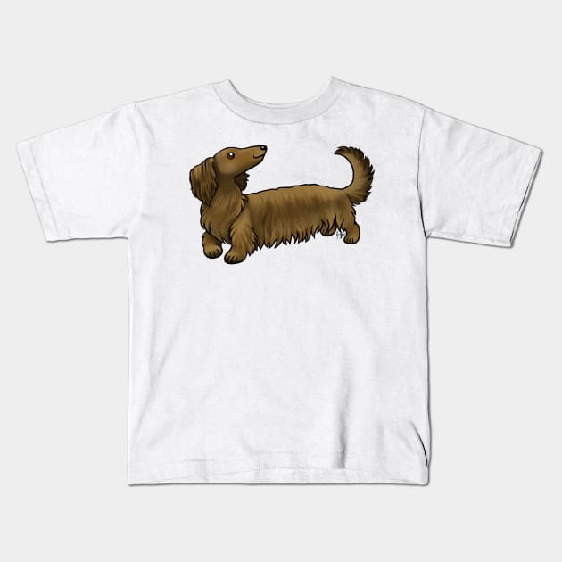 Dog - Long Haired Dachshund - Brown Kids T-Shirt by Jen's Dogs Custom Gifts and Designs